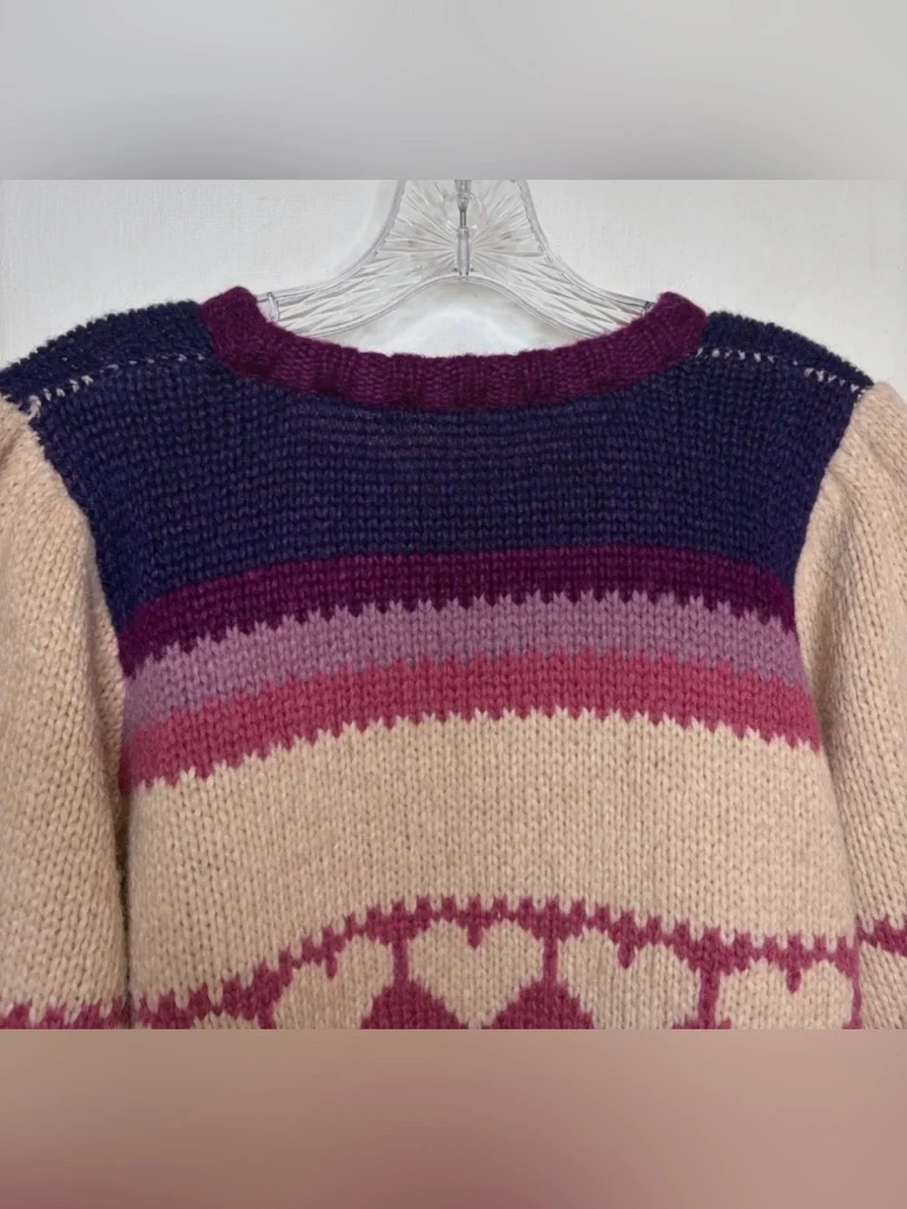 LoveShackFancy Shirelle Heart Alpaca Wool Retro Puff Sleeve Sweater L